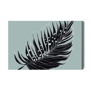 Peinture sur toile Feuille De Palmier Noir Sur Fond Gris – Image 2