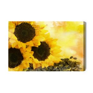 Peinture sur toile Fleurs Et Graines De Tournesol Peintes À L'aquarelle – Image 2