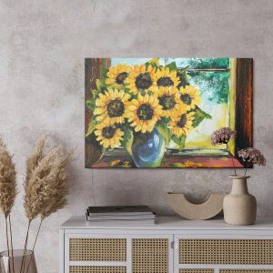 Peinture sur toile Tournesols Dans Un Vase Près De La Fenêtre – Image 3