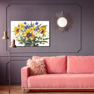 Peinture sur toile Composition À Partir De Tournesols Et De Tulipes À La Camomille – Image 4