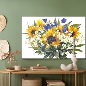 Peinture sur toile Composition À Partir De Tournesols Et De Tulipes À La Camomille – Image 5