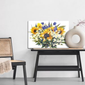 Peinture sur toile Composition À Partir De Tournesols Et De Tulipes À La Camomille – Image 6