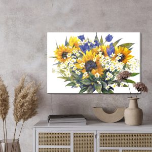 Peinture sur toile Composition À Partir De Tournesols Et De Tulipes À La Camomille – Image 3