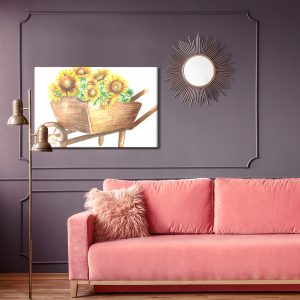 Peinture sur toile Tournesols Dans Une Brouette En Bois – Image 4