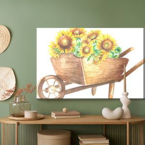 Peinture sur toile Tournesols Dans Une Brouette En Bois – Image 5