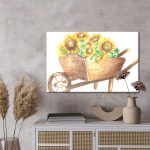 Peinture sur toile Tournesols Dans Une Brouette En Bois – Image 3