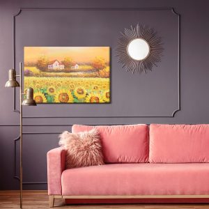 Peinture sur toile Cottages Dans Un Champ De Tournesols – Image 4
