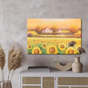 Peinture sur toile Cottages Dans Un Champ De Tournesols – Image 3