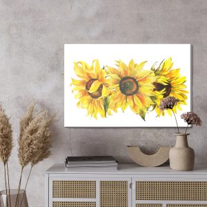 Peinture sur toile Trois Tournesols Sur Fond Blanc – Image 3