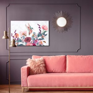 Peinture sur toile Colibris Aquarelles Et Abeilles Sur Les Fleurs – Image 4