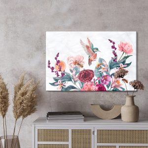 Peinture sur toile Colibris Aquarelles Et Abeilles Sur Les Fleurs – Image 3