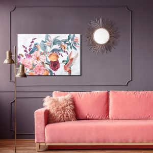 Peinture sur toile Oiseaux Colorés Parmi La Composition Florale, Peints À L'aquarelle – Image 4