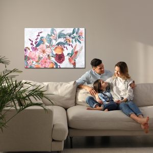 Peinture sur toile Oiseaux Colorés Parmi La Composition Florale, Peints À L'aquarelle – Image 7