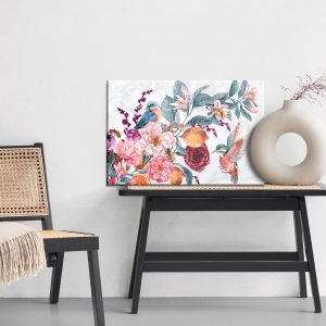 Peinture sur toile Oiseaux Colorés Parmi La Composition Florale, Peints À L'aquarelle – Image 6