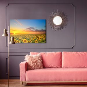 Peinture sur toile Coucher De Soleil Sur Un Champ De Tournesols – Image 4