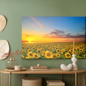 Peinture sur toile Coucher De Soleil Sur Un Champ De Tournesols – Image 5