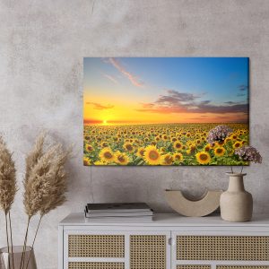 Peinture sur toile Coucher De Soleil Sur Un Champ De Tournesols – Image 3