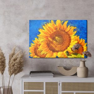 Peinture sur toile Tournesols Peints Sur Fond Bleu – Image 3