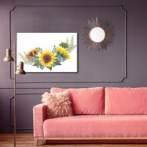 Peinture sur toile Tournesols Avec Feuilles Sur Fond Blanc – Image 4