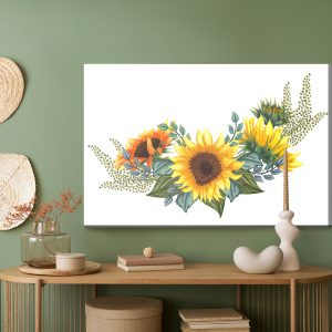 Peinture sur toile Tournesols Avec Feuilles Sur Fond Blanc – Image 5