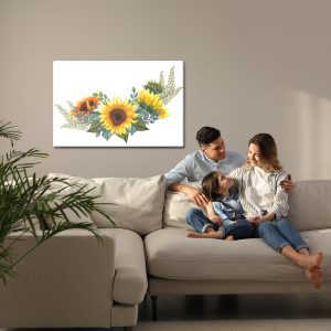 Peinture sur toile Tournesols Avec Feuilles Sur Fond Blanc – Image 7