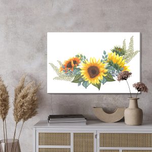 Peinture sur toile Tournesols Avec Feuilles Sur Fond Blanc – Image 3