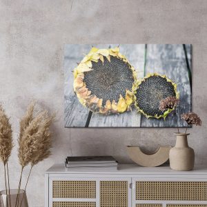 Peinture sur toile Tournesols Sur Fond De Planches Grises – Image 3