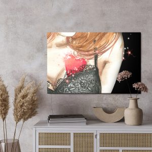 Peinture sur toile Une Femme Avec Un Coeur Peint À L'aquarelle – Image 3