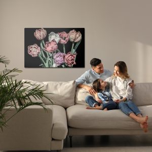 Peinture sur toile Tulipes Pastel Sur Fond Noir – Image 7