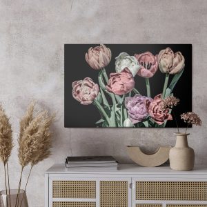 Peinture sur toile Tulipes Pastel Sur Fond Noir – Image 3