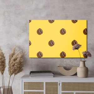 Peinture sur toile Grains De Café Sur Fond Jaune – Image 3