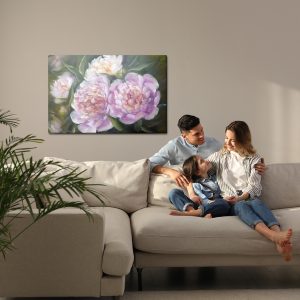 Peinture sur toile Pivoines Roses Et Feuilles Peintes – Image 7