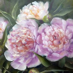 Peinture sur toile Pivoines Roses Et Feuilles Peintes – Image 1