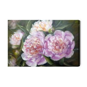 Peinture sur toile Pivoines Roses Et Feuilles Peintes – Image 2