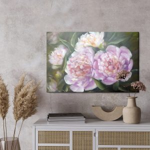 Peinture sur toile Pivoines Roses Et Feuilles Peintes – Image 3