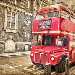 Peinture sur toile Bus À Impériale Rouge Vintage – Image 1