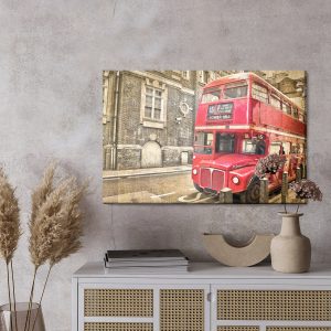 Peinture sur toile Bus À Impériale Rouge Vintage – Image 3