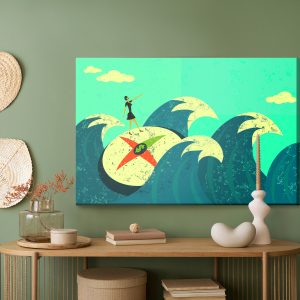 Peinture sur toile Femme Sur Le Cadran Parmi Les Vagues Vintage – Image 5