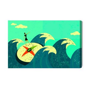 Peinture sur toile Femme Sur Le Cadran Parmi Les Vagues Vintage – Image 2