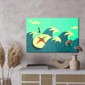 Peinture sur toile Femme Sur Le Cadran Parmi Les Vagues Vintage – Image 3