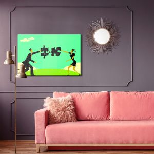 Peinture sur toile Paire Reliant Un Puzzle Vintage – Image 4