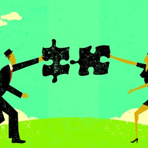 Peinture sur toile Paire Reliant Un Puzzle Vintage – Image 1