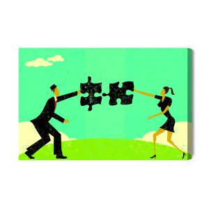 Peinture sur toile Paire Reliant Un Puzzle Vintage – Image 2