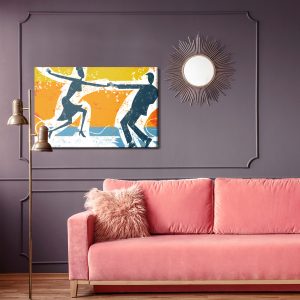 Peinture sur toile Couple Dansant Sur Un Fond Rétro Abstrait – Image 4