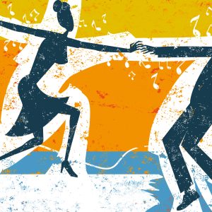 Peinture sur toile Couple Dansant Sur Un Fond Rétro Abstrait – Image 1