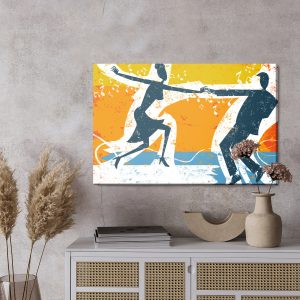 Peinture sur toile Couple Dansant Sur Un Fond Rétro Abstrait – Image 3