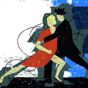 Peinture sur toile Couple Dansant Sur Un Fond Abstrait Sur Un Style Rétro – Image 1
