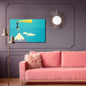 Peinture sur toile Femme De Style Rétro Avec Une Longue-Vue Au Sommet D'une Montagne – Image 4