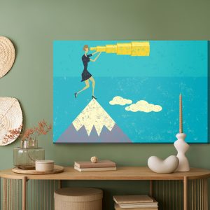 Peinture sur toile Femme De Style Rétro Avec Une Longue-Vue Au Sommet D'une Montagne – Image 5