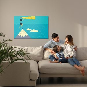 Peinture sur toile Femme De Style Rétro Avec Une Longue-Vue Au Sommet D'une Montagne – Image 7